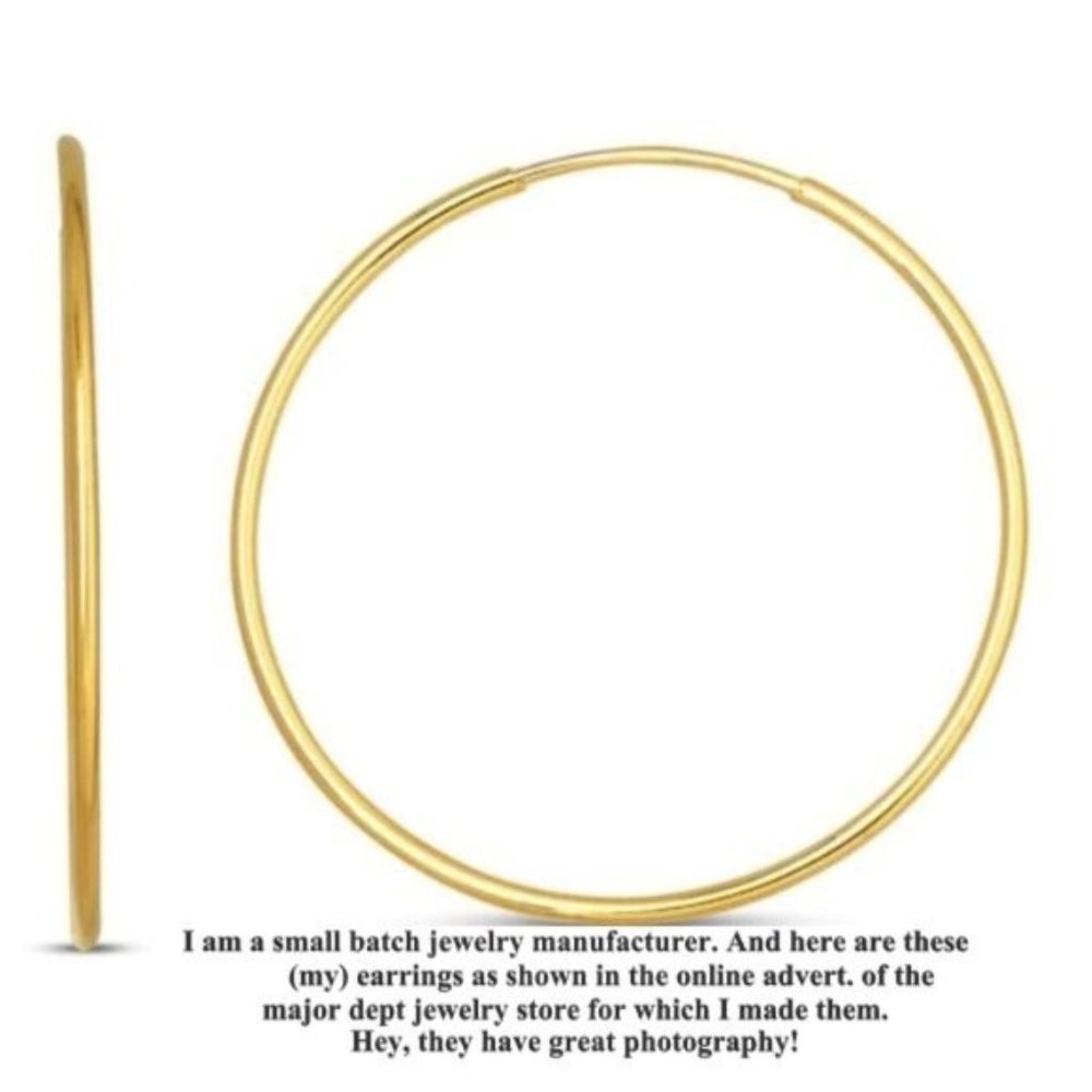 NWT 14 kt YG 12 mm endless hoop earrings - Picture 2 of 7